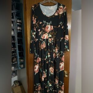Black Floral Long Sleeve maxi dress NEW